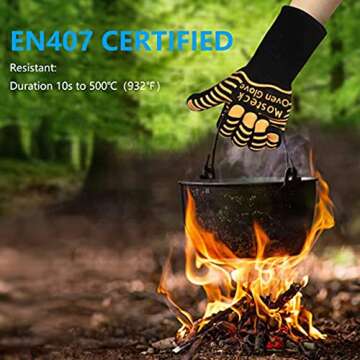 Oven Gloves 2pcs, Heat Resistant Gloves, EN407 Certified 932℉- Cooking Gloves for BBQ, Baking, Cutting, Welding, Smoker Fireplace
