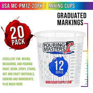 Pouring Masters 12 Ounce (350ml) Graduated Plastic Mixing Cups (Box of 20) - Use for Paint, Resin, E...