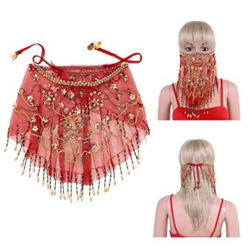 Baisdan Face Veil for Belly Dance Half Face Veil for Cosplay Halloween Party Scarf Outfit Costume Accessory Gift for Women (One Size, Red)