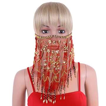 Baisdan Face Veil for Belly Dance Half Face Veil for Cosplay Halloween Party Scarf Outfit Costume Accessory Gift for Women (One Size, Red)