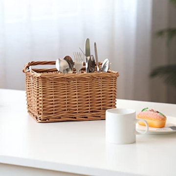 JJSQYLAN Wicker Utensil Caddy for Kitchen or Dining Table