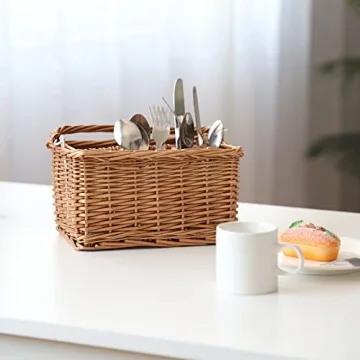 JJSQYLAN Wicker Utensil Caddy for Kitchen or Dining Table