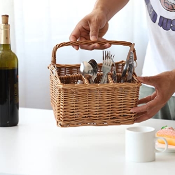 JJSQYLAN Wicker Utensil Caddy for Kitchen or Dining Table