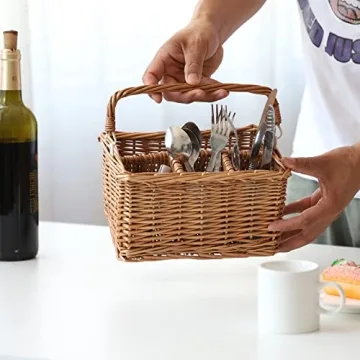 JJSQYLAN Wicker Utensil Caddy for Kitchen or Dining Table