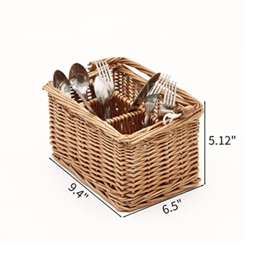 JJSQYLAN Wicker Utensil Caddy for Kitchen or Dining Table