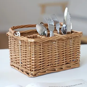 JJSQYLAN Wicker Utensil Caddy for Kitchen or Dining Table