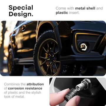 GlideSpark Tire Valve Stem Caps Cover – 4 Pack Tire Air Cap Metal with Plastic Liner Corrosion Res...