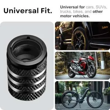 GlideSpark Tire Valve Stem Caps Cover – 4 Pack Tire Air Cap Metal with Plastic Liner Corrosion Resistant Leak Proof, Anodized Aluminum Tire Valve Cap Set for Car Truck Motorcycle SUV and Bike, Black