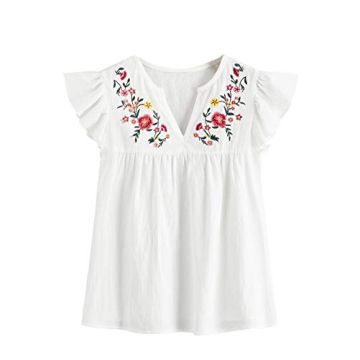 Floerns Women's Embroidered V Neck Summer Peplum Blouse