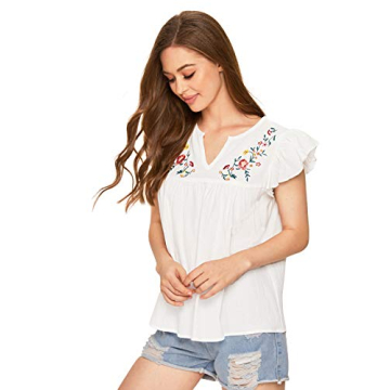 Floerns Women's Embroidered V Neck Summer Peplum Blouse