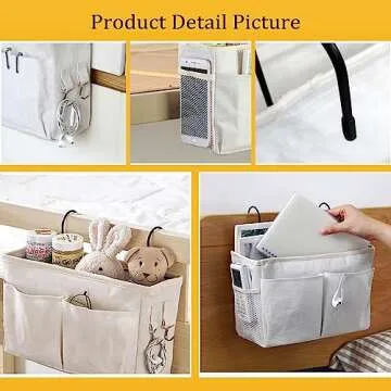 Someteth Bedside Caddy Bedside Hanging Storage Basket Multi-Function Organizer Caddy for Bunk and Hospital Beds Dorm Rooms Bed Rails, Can be Placed Glasses Books Mobile Phones Keys(White)