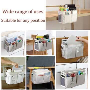 Someteth Bedside Caddy Bedside Hanging Storage Basket Multi-Function Organizer Caddy for Bunk and Hospital Beds Dorm Rooms Bed Rails, Can be Placed Glasses Books Mobile Phones Keys(White)