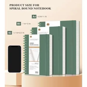 MUAHLIUB Spiral Notebook Journal,360 Pages College Ruled Notebook, Lined Thick Journals for Women Men,A5 Thick Spiral Journal for Writing,100GSM Paper, Spiral Notebooks for Work School 5.5"x8.5" Green