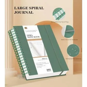 MUAHLIUB Spiral Notebook Journal,360 Pages College Ruled Notebook, Lined Thick Journals for Women Men,A5 Thick Spiral Journal for Writing,100GSM Paper, Spiral Notebooks for Work School 5.5"x8.5" Green