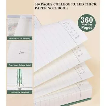 MUAHLIUB Spiral Notebook Journal,360 Pages College Ruled Notebook, Lined Thick Journals for Women Men,A5 Thick Spiral Journal for Writing,100GSM Paper, Spiral Notebooks for Work School 5.5"x8.5" Green