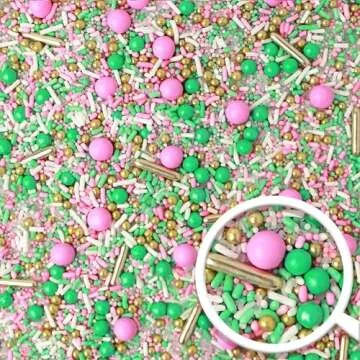 Signature Pink Sprinkle Mix| Made In USA By Sprinkle Pop| Light Pink White Mint Sprinkles With Gold Metallic Dragees| Girl Baby Shower Gender Reveal Sprinkles For Decorating Cupcakes Cake Cookie, 4oz