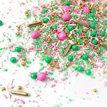 Signature Pink Sprinkle Mix| Made In USA By Sprinkle Pop| Light Pink White Mint Sprinkles With Gold Metallic Dragees| Girl Baby Shower Gender Reveal Sprinkles For Decorating Cupcakes Cake Cookie, 4oz