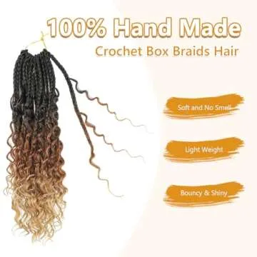 8 Packs Crochet Box Braids-14 Inch Boho Box Braids Crochet Braids Hair Bohomian Box Braid Crochet Hair Synthetic Braiding Hair Goddess Box Braids Crochet Hair for Black Women (1B/30/27)