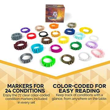 WildBot3D - Dungeon & Dragons Condition Marker Rings for DND Miniatures (Full 77 Piece Set) | Color Coded Professional Tabletop Gaming Markers | RPG Tracking for Spells, Magic Hexes, Effects & Traps