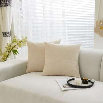 Sunday Praise Linen Decorative Throw Pillow Covers,Classical Square Solid Color Pillow Cases,18x18 Inches Cushion Covers for Sofa Couch Bed&Car,Pack of 2 (Beige)