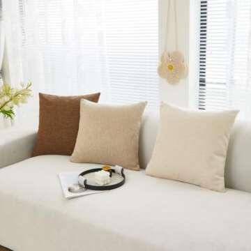 Sunday Praise Linen Decorative Throw Pillow Covers,Classical Square Solid Color Pillow Cases,18x18 Inches Cushion Covers for Sofa Couch Bed&Car,Pack of 2 (Beige)