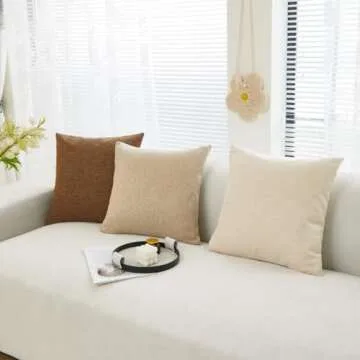 Sunday Praise Linen Decorative Throw Pillow Covers,Classical Square Solid Color Pillow Cases,18x18 Inches Cushion Covers for Sofa Couch Bed&Car,Pack of 2 (Beige)