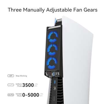 KIWIHOME Cooling Fan for PS5 Accessories, Upgraded Quiet Cooler Fan with LED and USB3.0 Hubs, Efficient Horizontal Cooling System for PS5 Disc and Digital Edition, Not for PS5 Slim (Black)