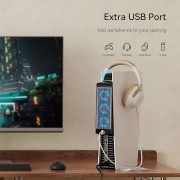 KIWIHOME Cooling Fan for PS5 Accessories, Upgraded Quiet Cooler Fan with LED and USB3.0 Hubs, Efficient Horizontal Cooling System for PS5 Disc and Digital Edition, Not for PS5 Slim (Black)