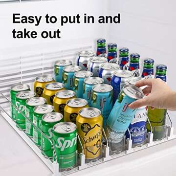 MAXTUF Drink Dispenser for Fridge, Soda Can Organizer for Refrigerator, Adjustable Width Beverage Self-Pushing Glide Rack, Up to 30 Cans Storage for Fridge Pantry (White, 16.4 Inch, 5 Rows)