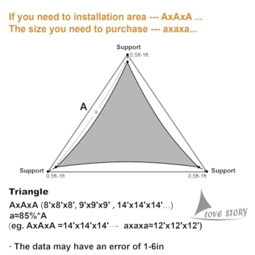 LOVE STORY 12' x 12' x 12' Triangle Sun Shade Sail Canopy UV Block Sunshade for Outdoor Patio Garden Backyard, Sand (We Make Custom Size)