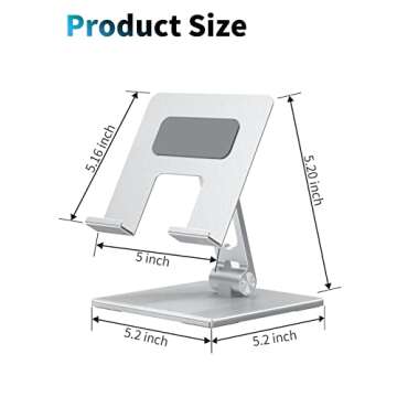 ALASHI Tablet Stand for Desk, Stable Holder with Heavy and Thickened Metal Base for Large Tablet Device, Multi-Angles Adjustable and Foldable, Universal Supports 4-13.3 Inches Tablet, Silver