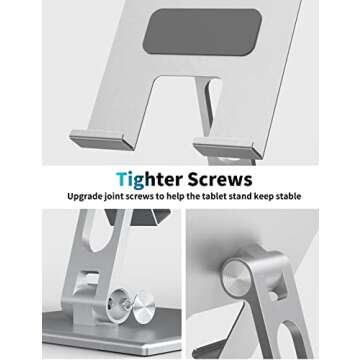 ALASHI Tablet Stand for Desk, Stable Holder with Heavy and Thickened Metal Base for Large Tablet Device, Multi-Angles Adjustable and Foldable, Universal Supports 4-13.3 Inches Tablet, Silver