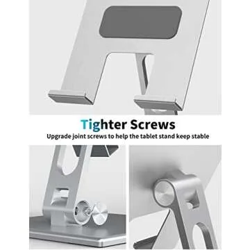 ALASHI Tablet Stand for Desk, Stable Holder with Heavy and Thickened Metal Base for Large Tablet Device, Multi-Angles Adjustable and Foldable, Universal Supports 4-13.3 Inches Tablet, Silver