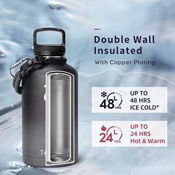 Trebo Water Bottle 64oz with Paracord Handle, Half Gallon Large Vacuum Double Wall Stainless Steel Insulated Water Jug with Straw Spout Handle Lids, Leakproof Keep Cold & Hot Ombre: Dark Gray