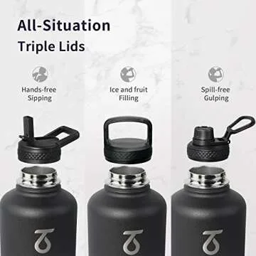 Trebo Water Bottle 64oz with Paracord Handle, Half Gallon Large Vacuum Double Wall Stainless Steel Insulated Water Jug with Straw Spout Handle Lids, Leakproof Keep Cold & Hot Ombre: Dark Gray