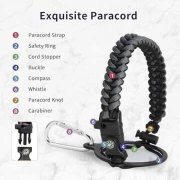 Trebo Water Bottle 64oz with Paracord Handle, Half Gallon Large Vacuum Double Wall Stainless Steel Insulated Water Jug with Straw Spout Handle Lids, Leakproof Keep Cold & Hot Ombre: Dark Gray