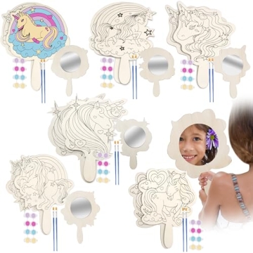 Idiy Paint Your Own Mirror Kids Party Craft Kits(12 Unicorn Friends Wood Mirrors w Paints)-Each Kit ...