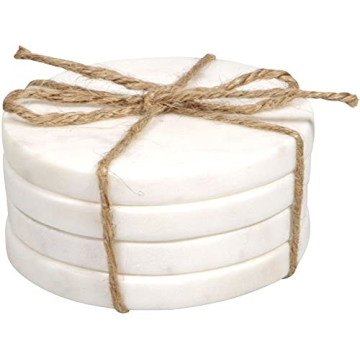 Palais Essentials Farmhouse Decor Marble Coasters for Drinks - Kitchen Table Drink Coaster Set of 4-...