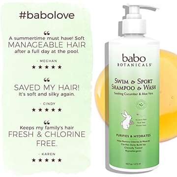 Babo Botanicals Purifying Swim & Sport 2-in-1 Shampoo & Wash with Natural Cucumber and Aloe Vera, for Babies, Kids or Sensitive Skin 16 Fl Oz