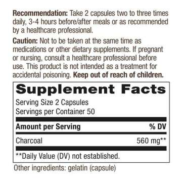 Nature's Way Activated Charcoal, Binds Unwanted Materials and Gas in the Digestive Tract*, 560 mg per 2-Capsule Serving, 100 Capsules (Packaging May Vary) - 2 Pack