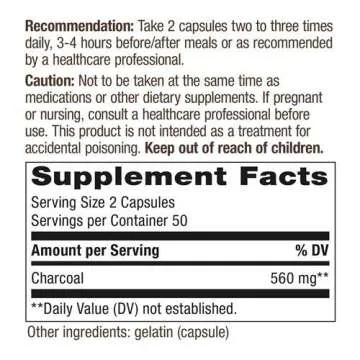 Nature's Way Activated Charcoal, Binds Unwanted Materials and Gas in the Digestive Tract*, 560 mg per 2-Capsule Serving, 100 Capsules (Packaging May Vary) - 2 Pack