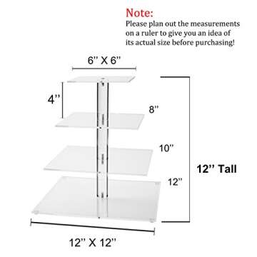 Jusalpha 4 Tier Square Wedding Acrylic Cupcake Stand