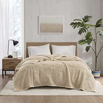 Woolrich Burlington Berber Blanket Super Soft, Cozy Lightweight Cover with Luxrurious Velvet Binding, Modern Trendy All Season Bedspread Bedding-Set, Full/Queen: 90x90, Tan