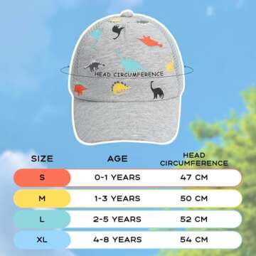 Duoyeree Toddler Baseball Cap Baby Cap Sun hat Print Dinosaur Pattern and Solid Color hat Kids boy Girl Age 0-8t
