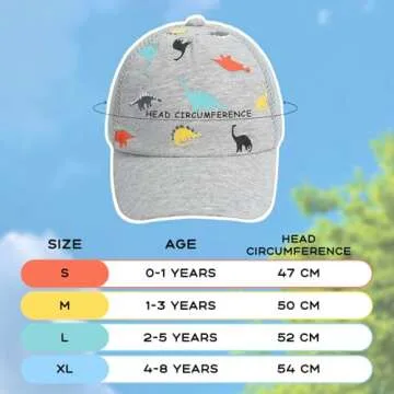 Duoyeree Toddler Baseball Cap Baby Cap Sun hat Print Dinosaur Pattern and Solid Color hat Kids boy Girl Age 0-8t