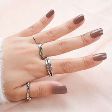 Short Press on Nails Brown Square, Glossy Acrylic Solid Fake Nails Natural, 24pcs False Nails with D...