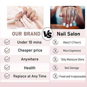 Short Press on Nails Brown Square, Glossy Acrylic Solid Fake Nails Natural, 24pcs False Nails with Designs, Glue on Nails Art Kit for Women