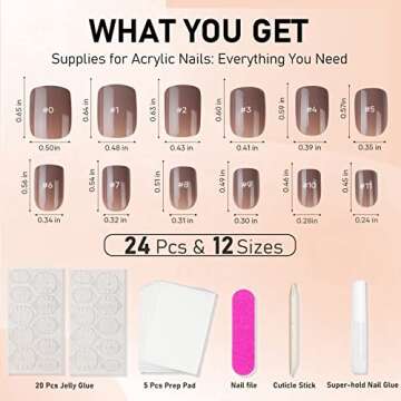 Short Press on Nails Brown Square, Glossy Acrylic Solid Fake Nails Natural, 24pcs False Nails with Designs, Glue on Nails Art Kit for Women