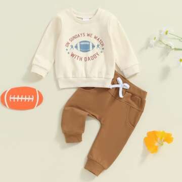 FYBITBO Infant Toddler Baby Boy Fall Clothes On Sundays We Watch Football Sweatshirt Outfit Long Sle...
