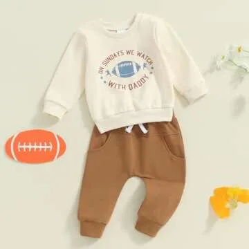 FYBITBO Infant Toddler Baby Boy Fall Clothes On Sundays We Watch Football Sweatshirt Outfit Long Sleeve Shirt and Pants Set (Football Outfits, 2-3T)